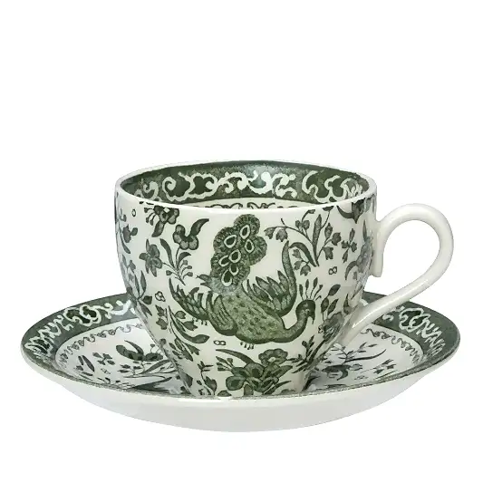 Green Regal Peacock Teacup & Saucer