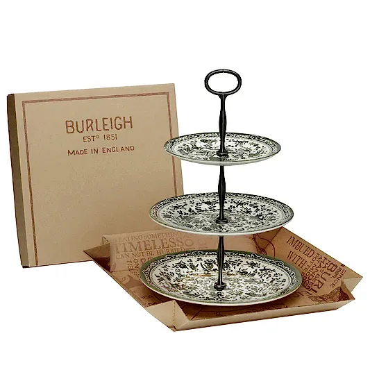 Green Regal Peacock 3 Tier Cake Stand Gift Boxed (17.5cm, 22cm, 25cm)