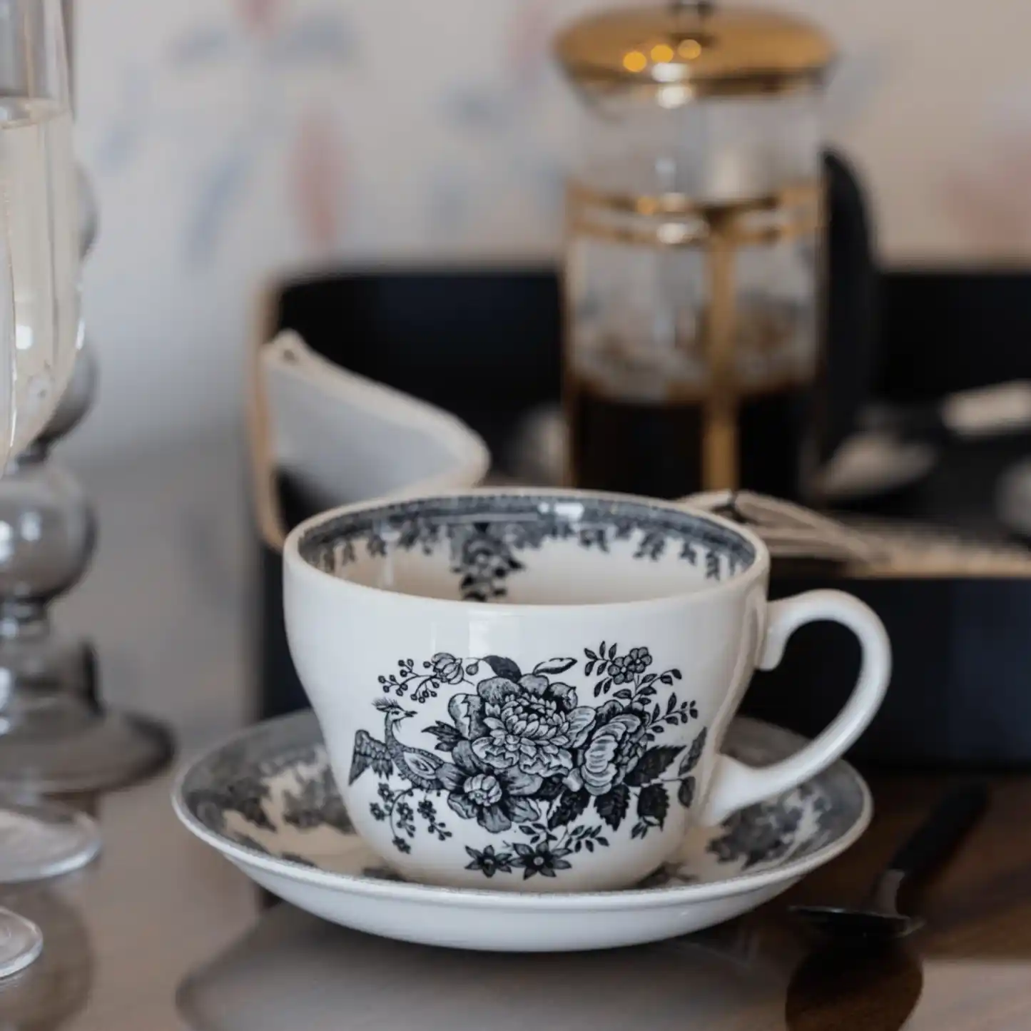 Black & White Asiatic Pheasants Breakfast Cup & Saucer