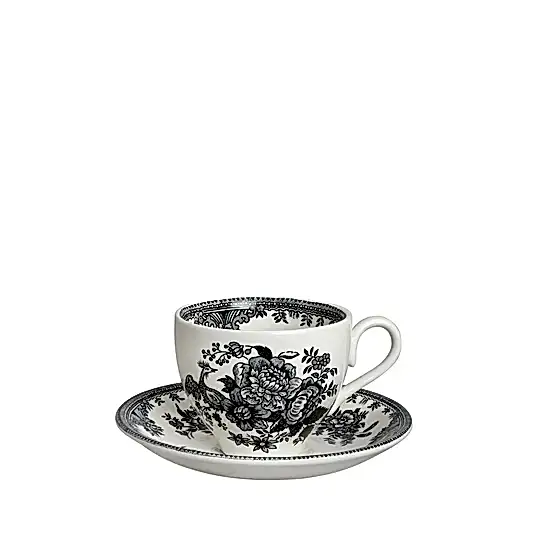 Black & White Asiatic Pheasants Teacup & Saucer