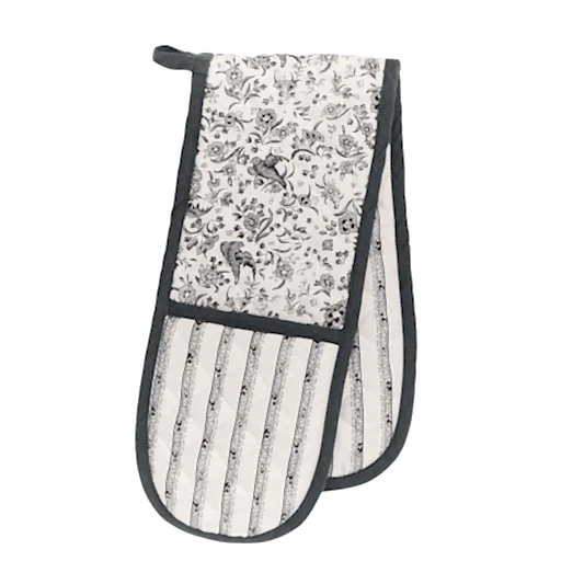 Burleigh x Bedeck of Belfast Charcoal and White Regal Peacock Double Oven Glove