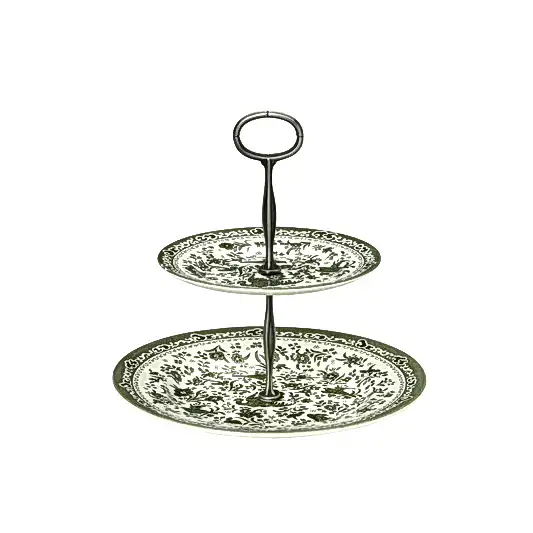 Green Regal Peacock 2 Tier Cake Stand Gift Boxed